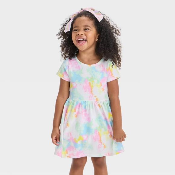 Cat & Jack NWT Toddler Girls' Short Sleeve Dress Tie Dye with Bloomer Pants 18M - Picture 1 of 7
